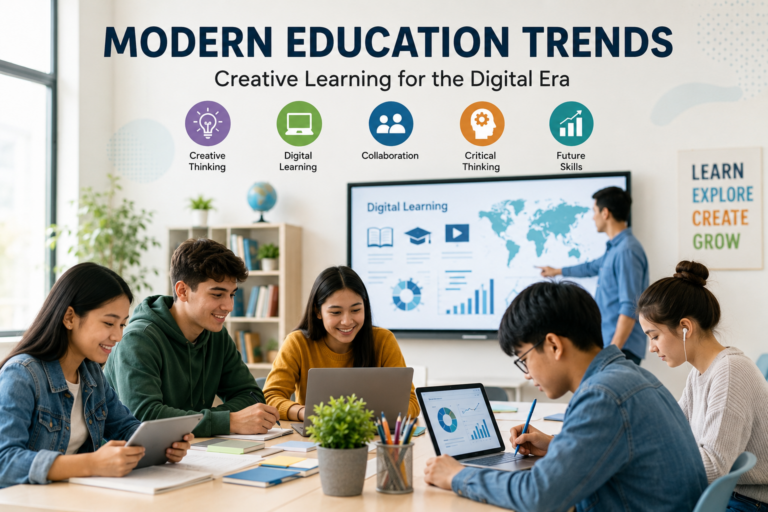 modern education trends with digital learning and creative students